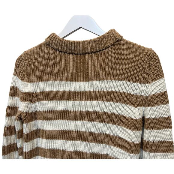 Talbots Womens Petite Medium Mock Neck Sweater Shaker Stitch Tan Cream Stripe - Picture 7 of 11